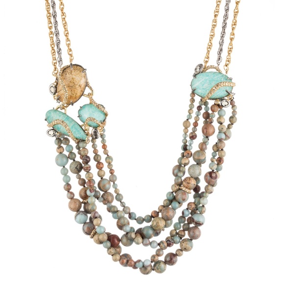 Vintage Jasper Multi Strand Amazonite Bib Necklace - Picture 1 of 6